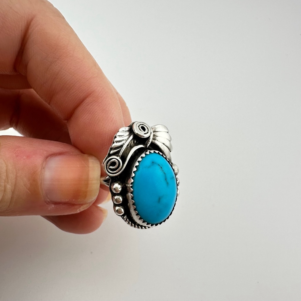 Southwestern Turquoise 925 Sterling Silver Ring Size 5.5 - Picture 3 of 8